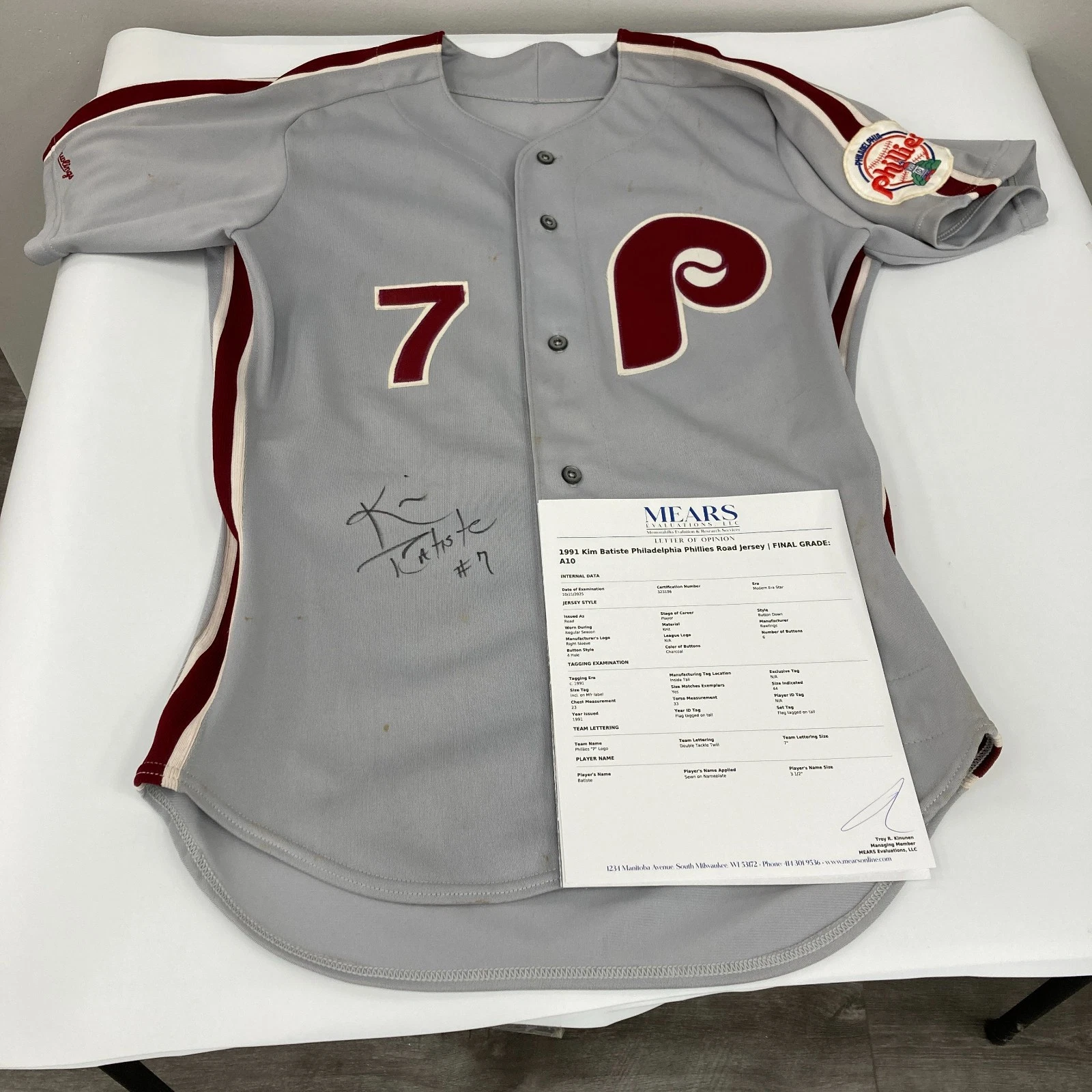 Kim Batiste 1991 Rookie Debut Game Used Philadelphia Phillies Jersey MEARS A10