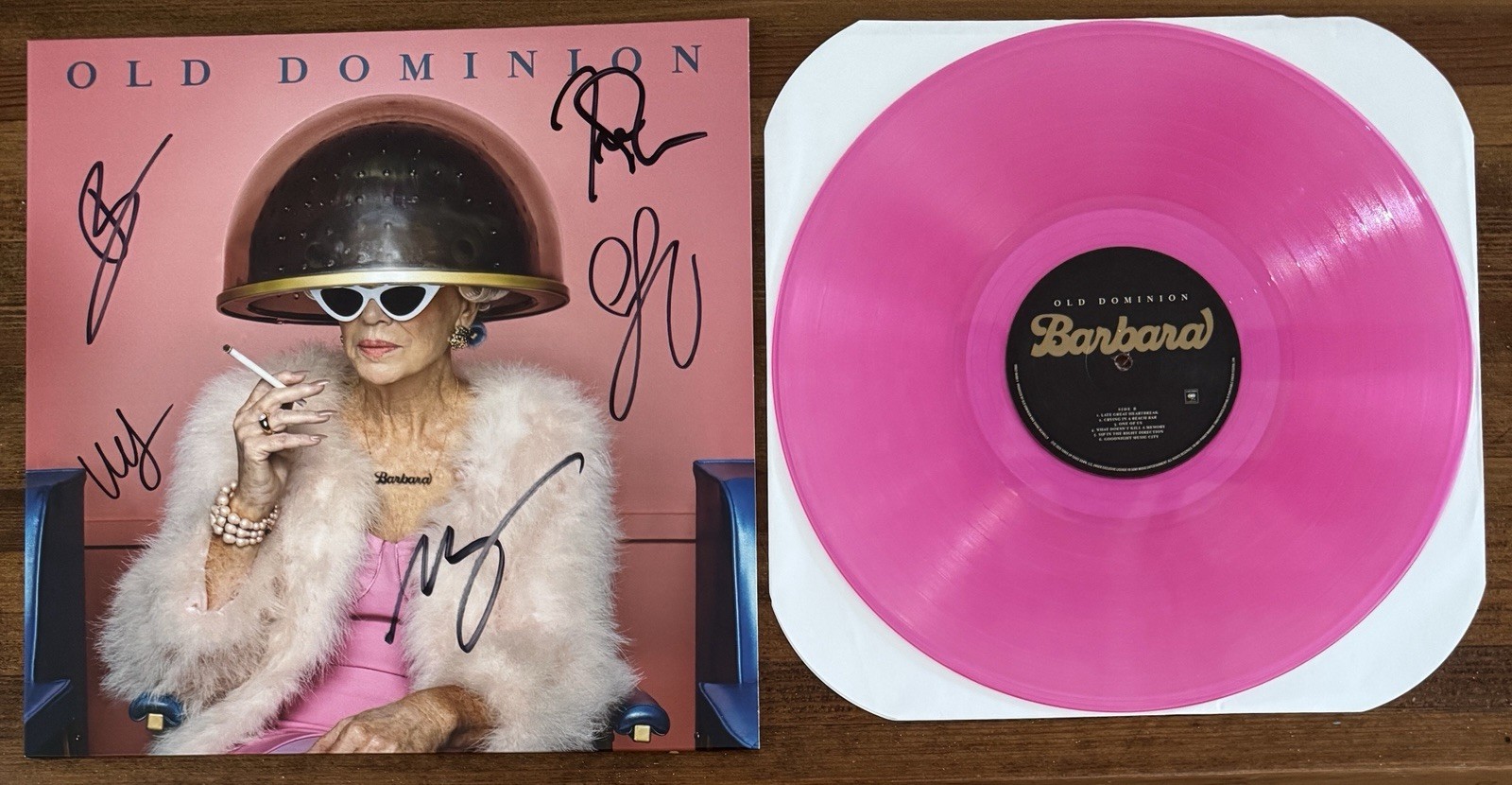 BAND SIGNED Old Dominion AUTOGRAPH Cover Barbara Pink Vinyl LP BAS Beckett COA