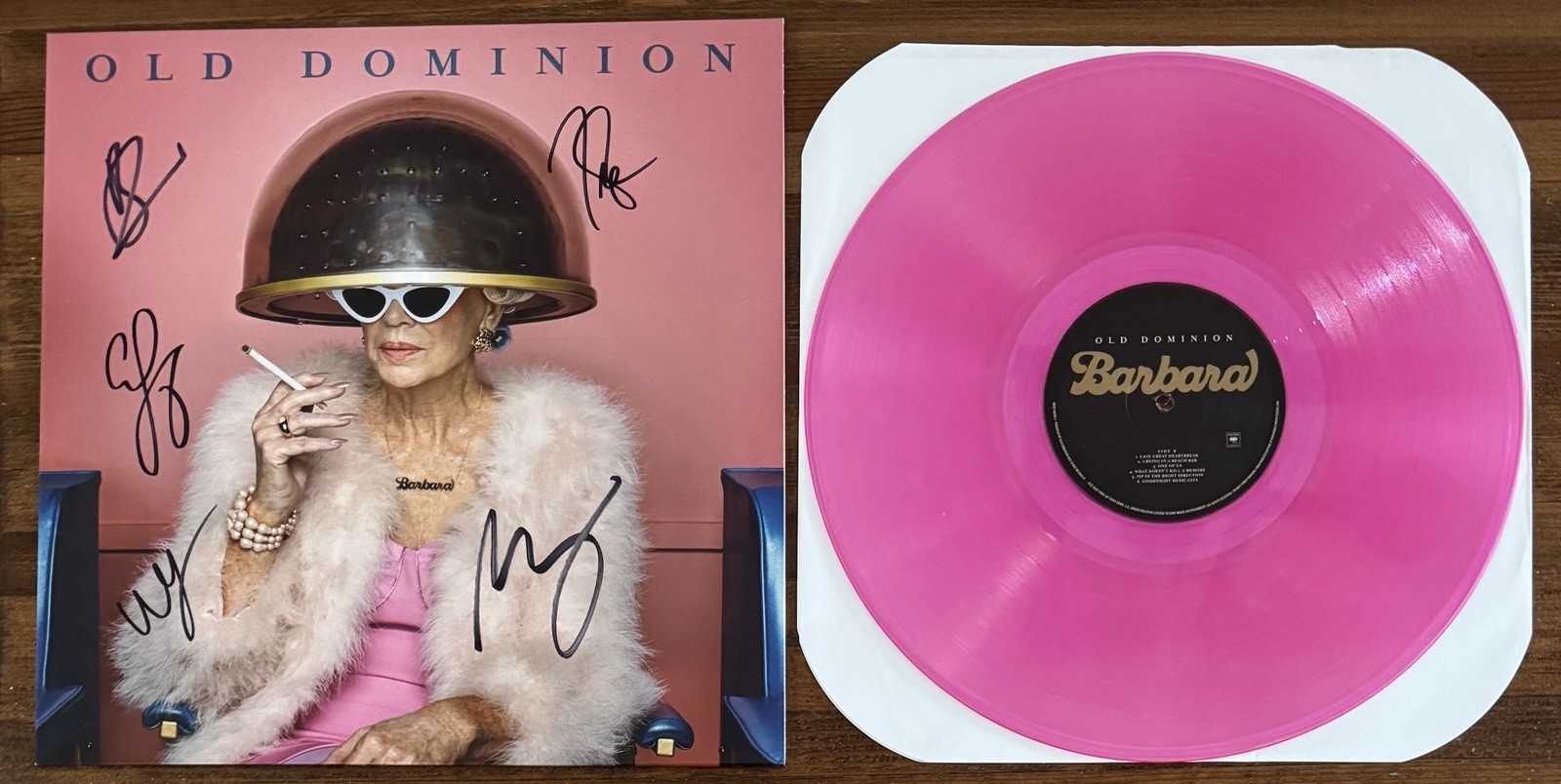 SIGNED Old Dominion AUTOGRAPH Cover Barbara Blush Pink Vinyl LP BAS Beckett COA