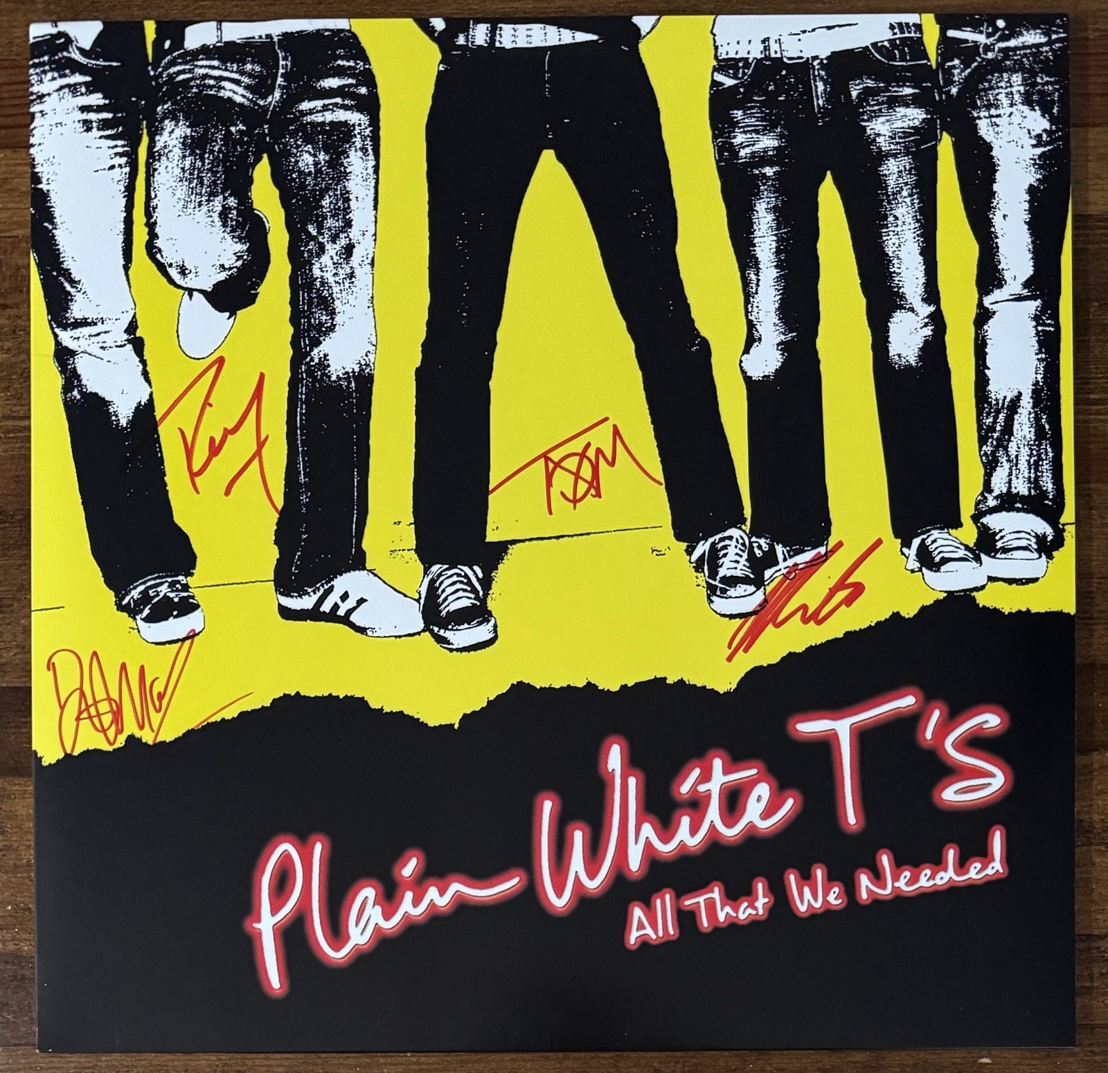 PLAIN WHITE T’s BAND SIGNED All That We Need RED VINYL LP COVER Beckett BAS COA