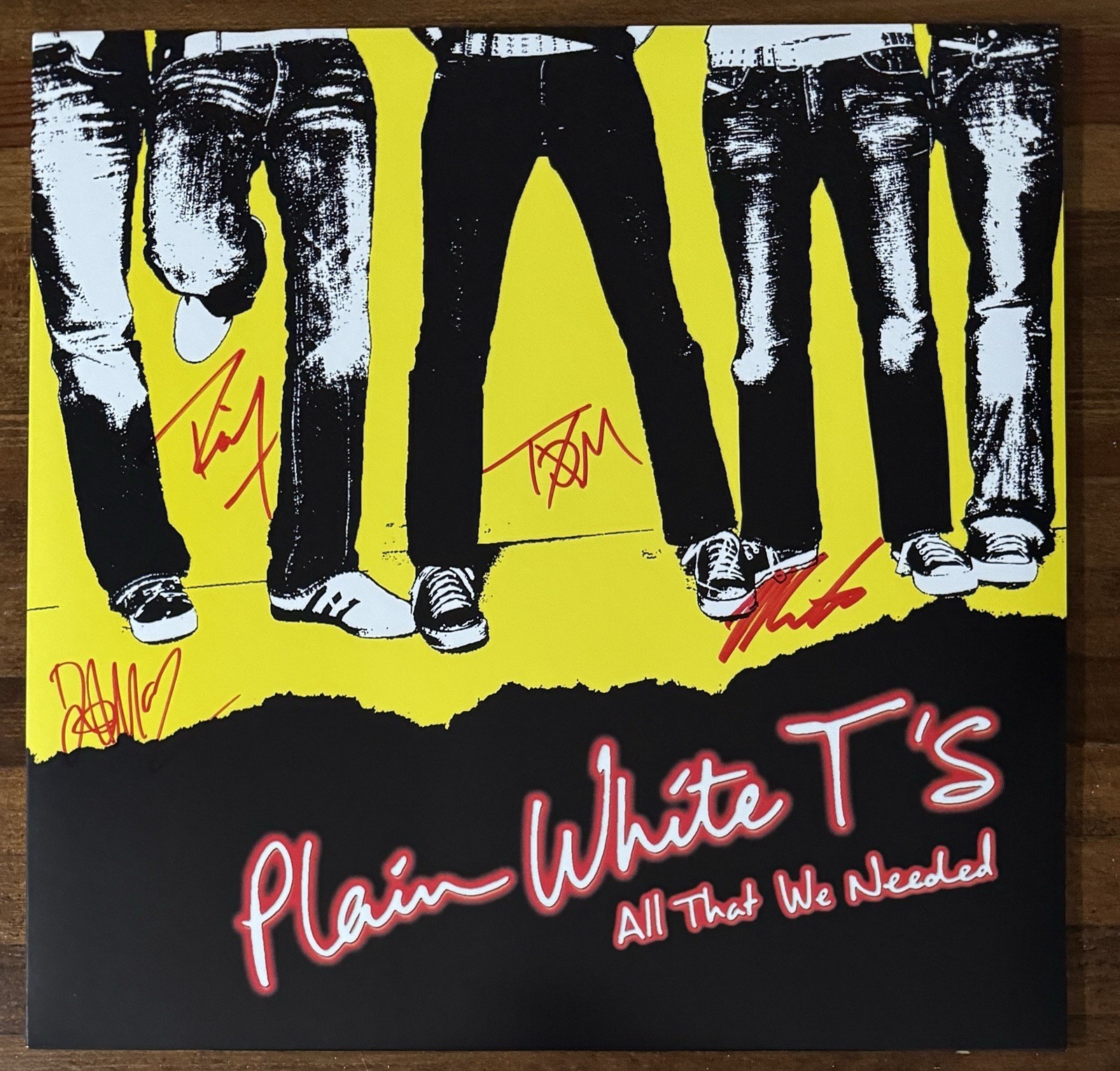 PLAIN WHITE T’s BAND SIGNED All That We Need RED VINYL COVER Beckett BAS COA