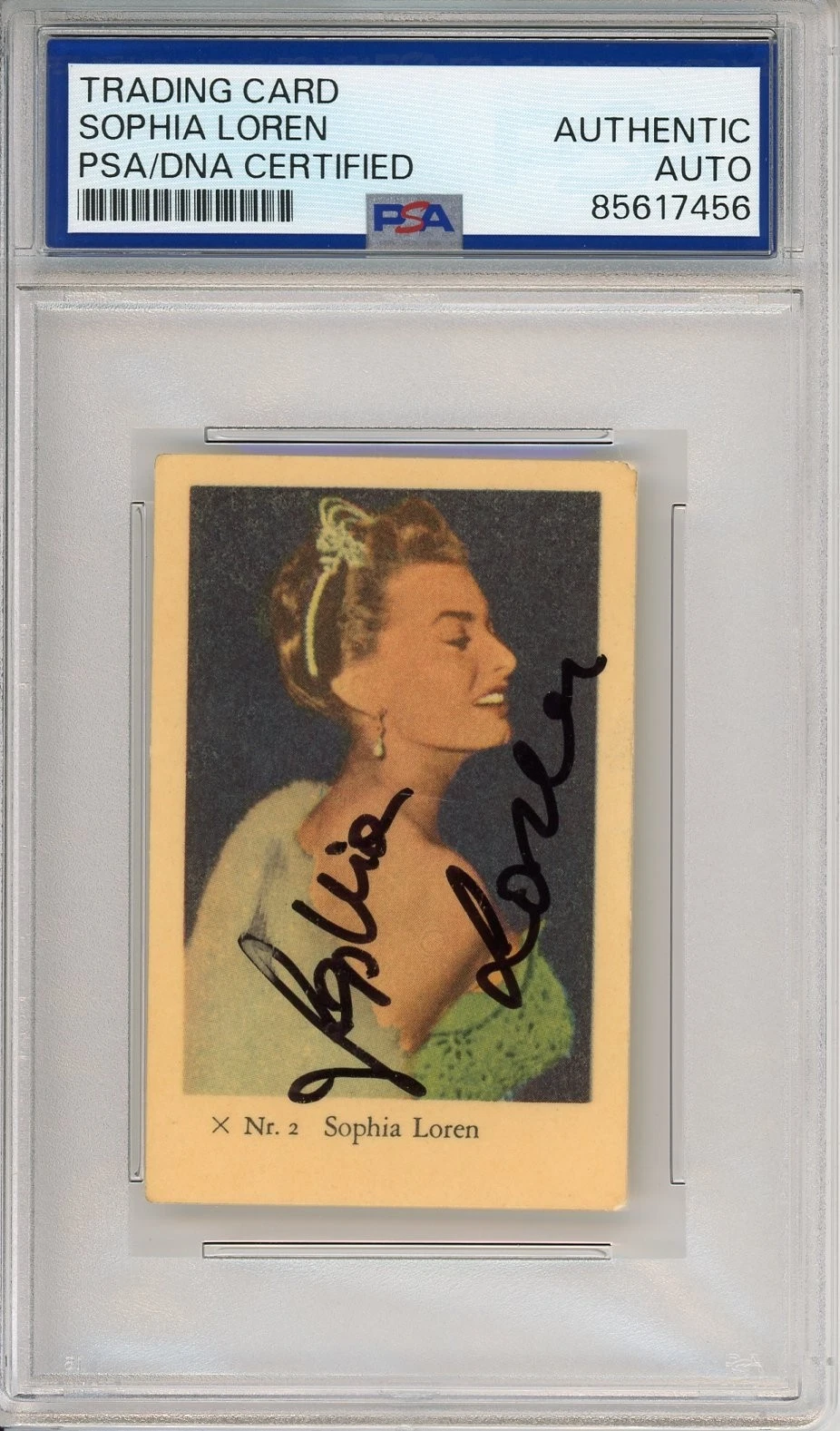 1958 RANK X-SERIE SOPHIA LOREN AUTOGRAPH PSA DNA COA SIGNED VINTAGE TRADING CARD COLLECTIBLE MEMORABILIA
