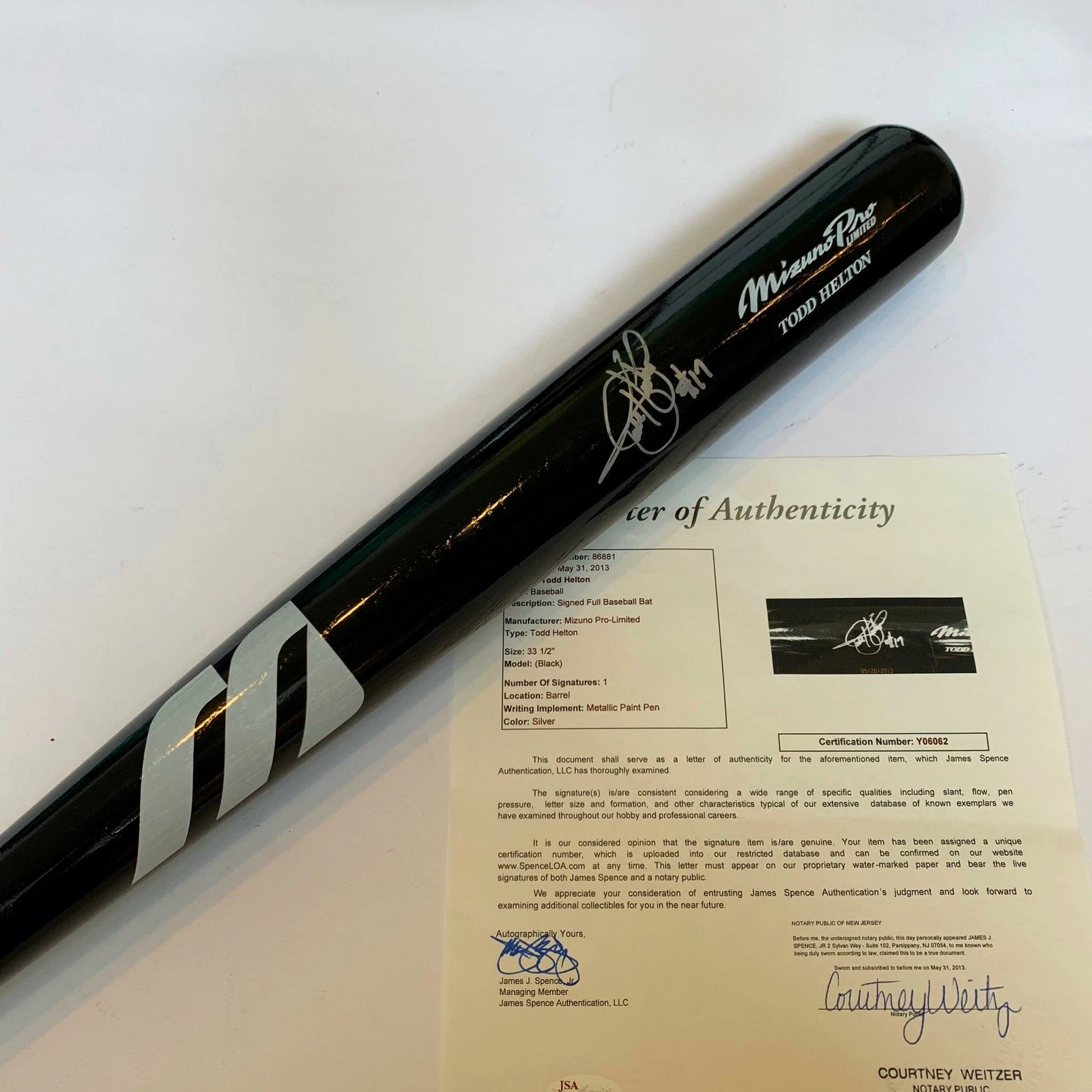 Beautiful Todd Helton #17 Signed Game Model Mizuno Bat Colorado Rockies JSA COA