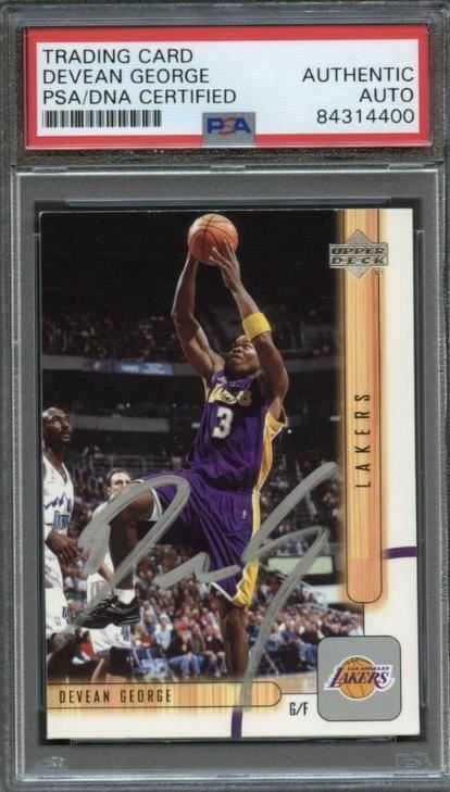 2001-02 Upper Deck #303 Devean George Signed Card AUTO PSA Slabbed