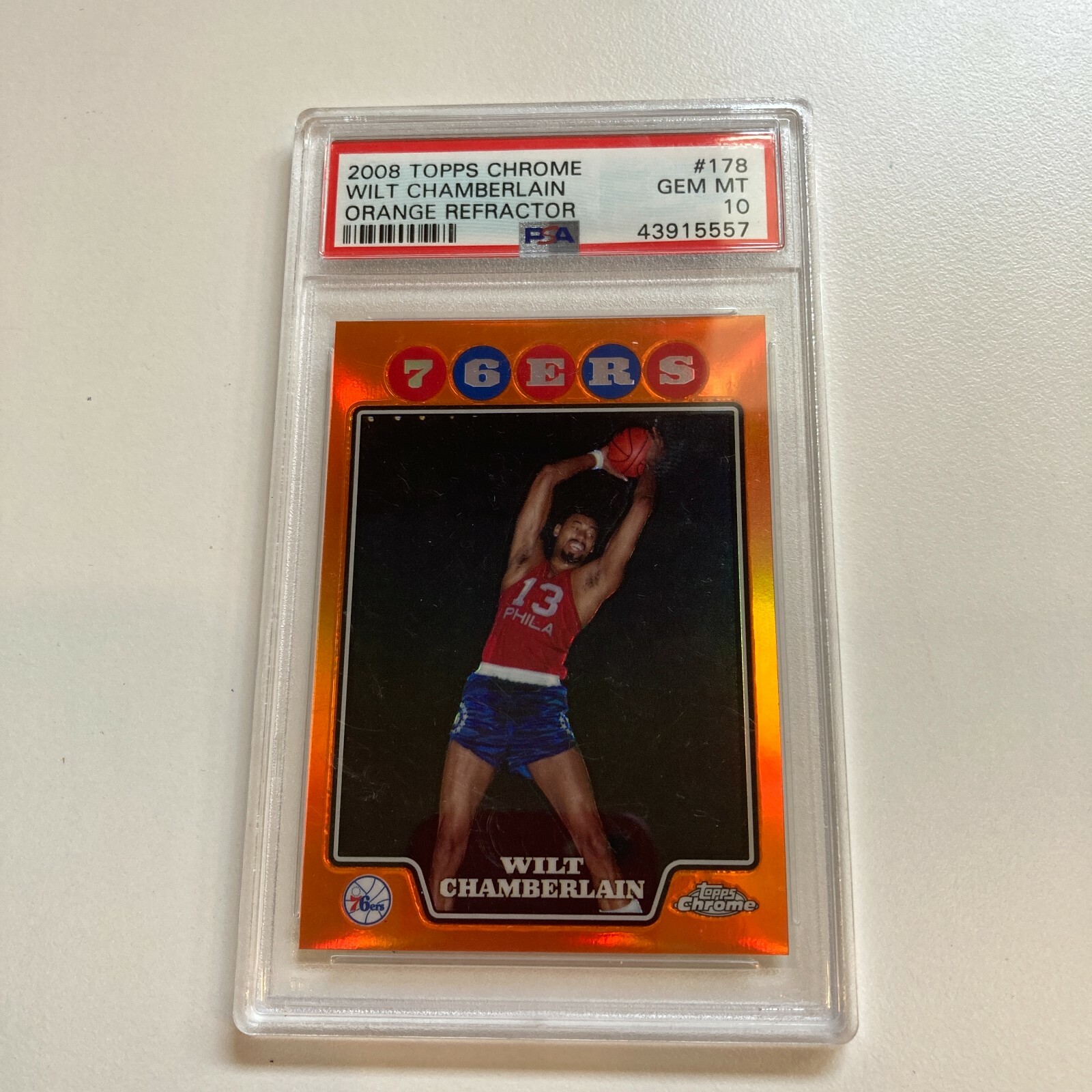 WILT CHAMBERLAIN 2008-09 TOPPS CHROME #178 ORANGE REFRACTOR /499 PSA 10 GEM MINT COLLECTIBLE MEMORABILIA