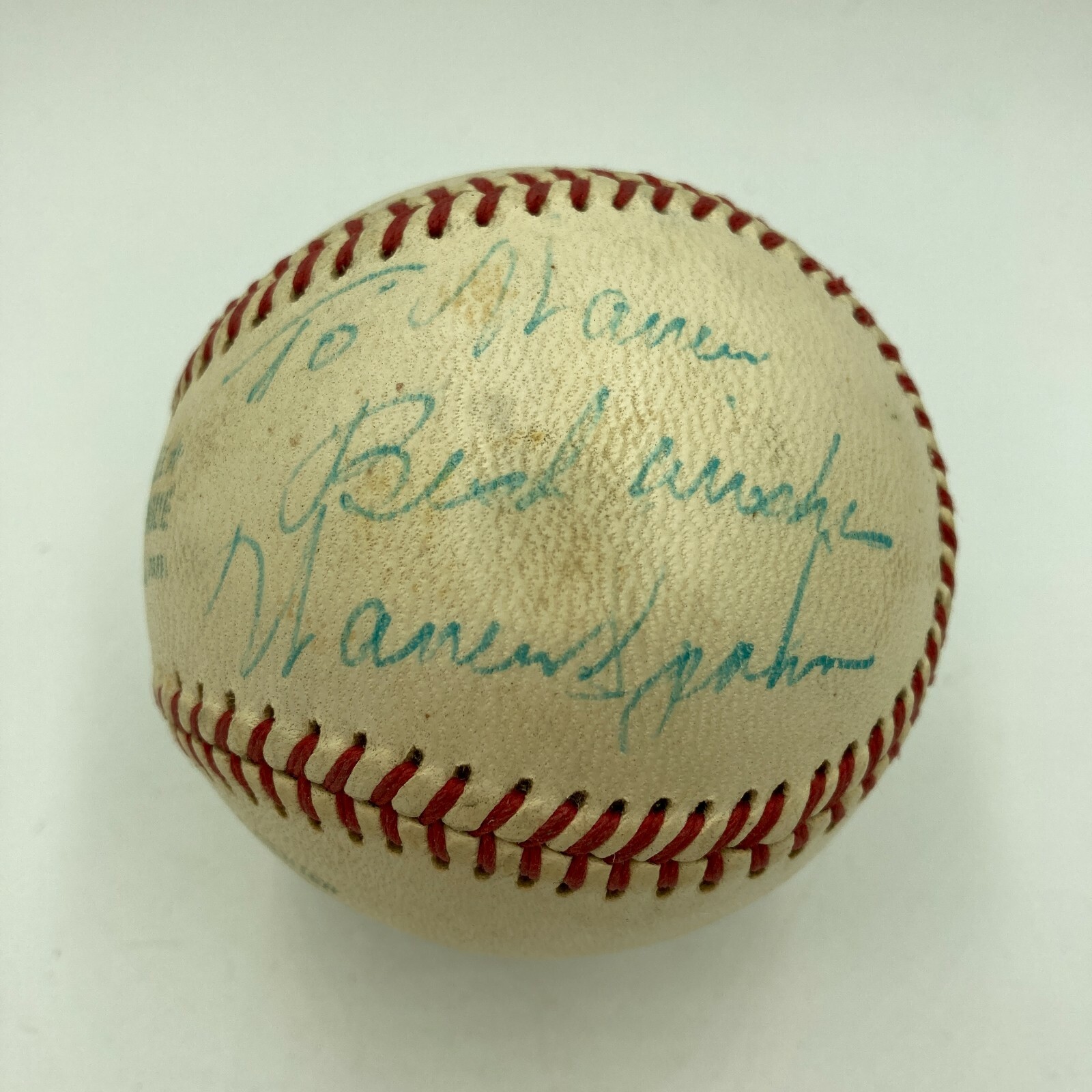 Warren Spahn Playing Days Signed 1950's American League Baseball JSA COA