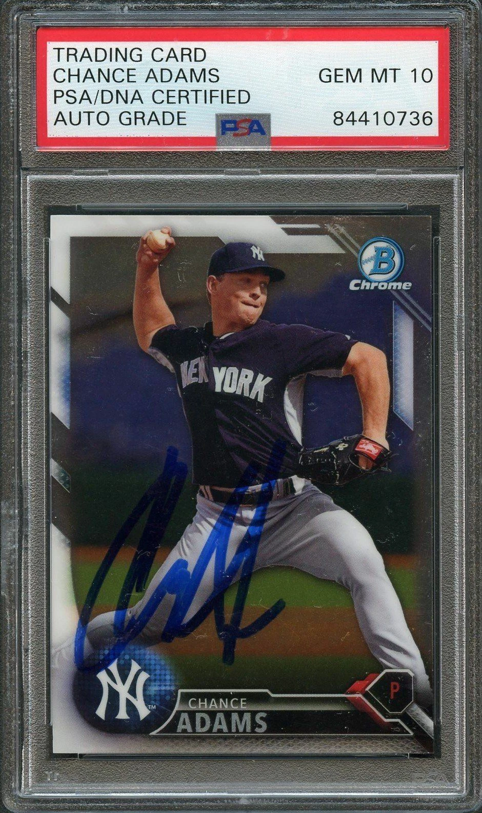 2016 Bowman Chrome #BCP192 Chance Adams Signed Card PSA Slabbed Auto Grade 10 Ya