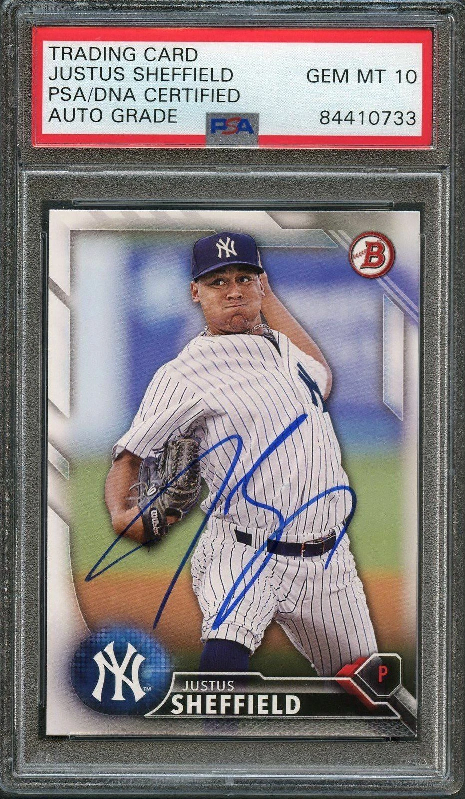 2016 Bowman Draft #BD125 Justus Sheffield Signed Card PSA Slabbed Auto 10 Yankee