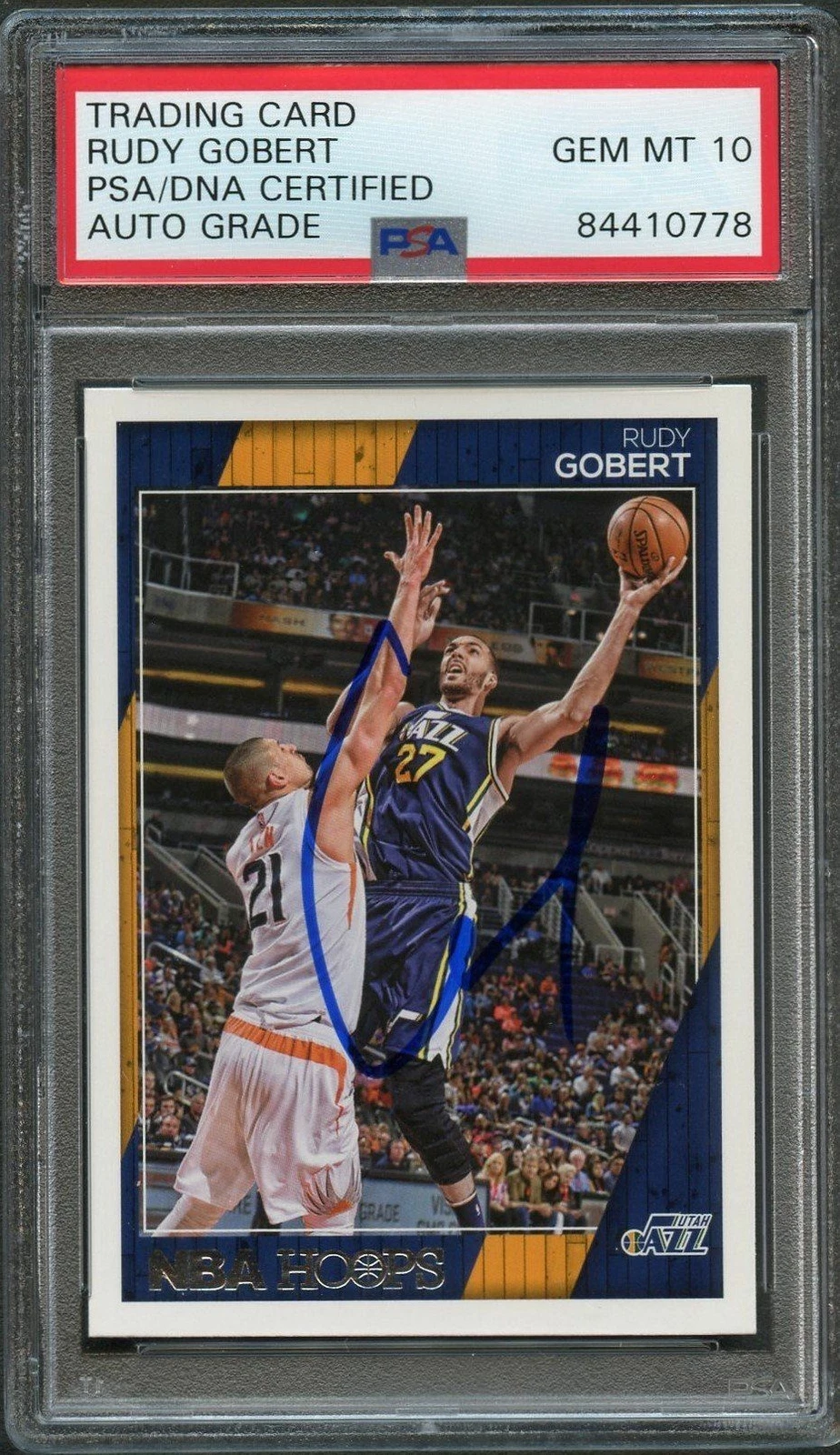2016-17 NBA Hoops #56 Rudy Gobert Signed AUTO 10 PSA Slabbed Jazz