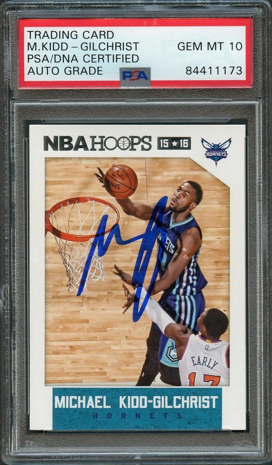 2015-16 NBA Hoops #244 Michael Kidd-Gilchrist Signed Card AUTO 10 PSA Slabbed Ho