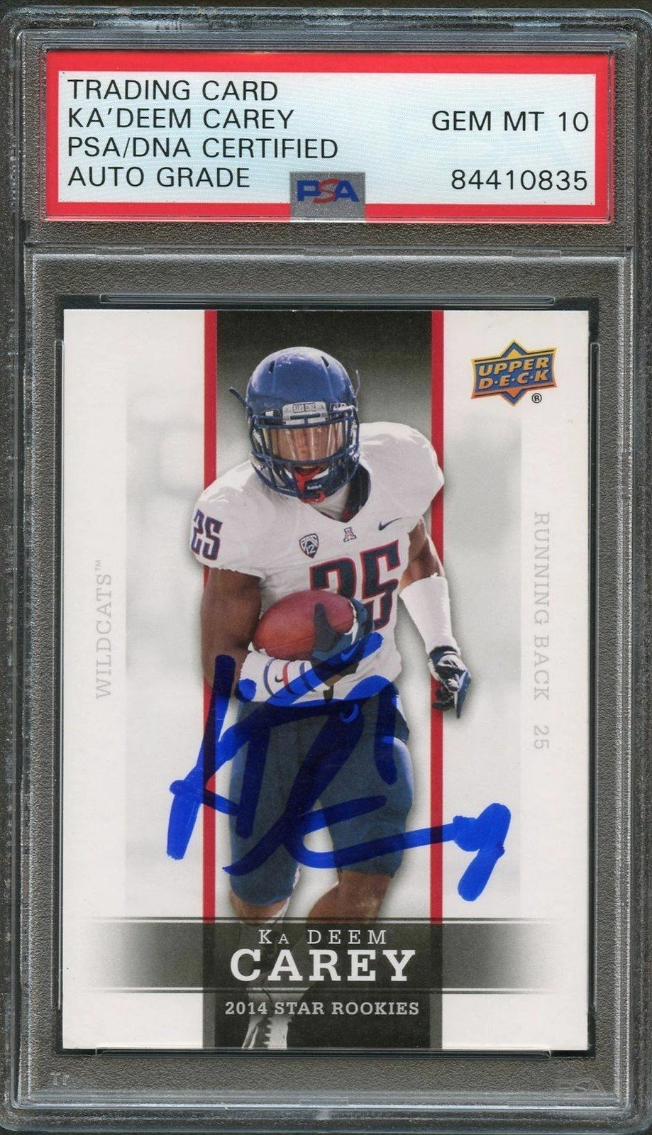 2014 UPPER DECK STAR ROOKIES #3 KA'DEEM CAREY Signed Card AUTO 10 PSA Slabbed