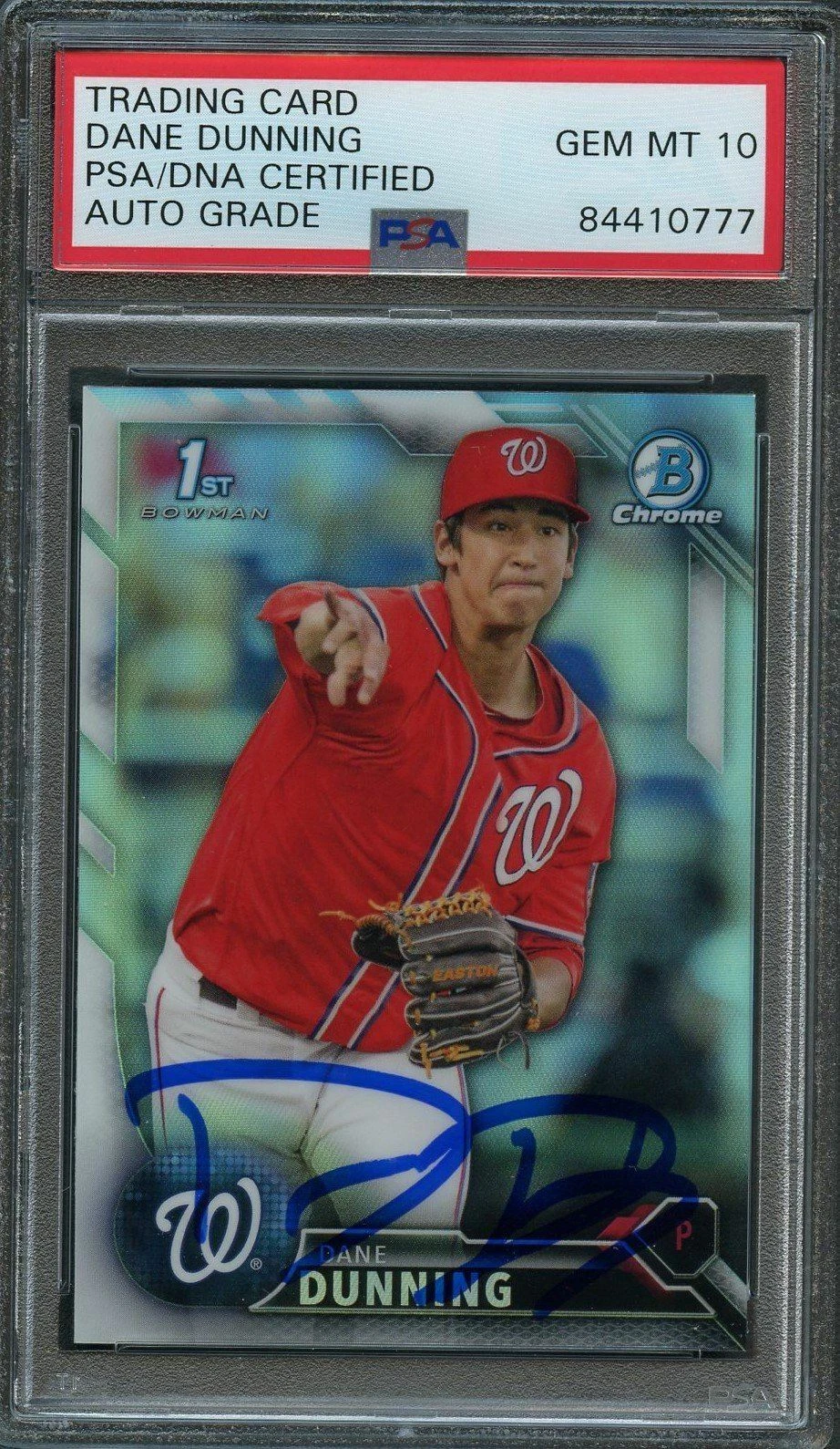 2016 Bowman Chrome #BDC-104 Dane Dunning Signed Card PSA Slabbed Auto Grade 10 N