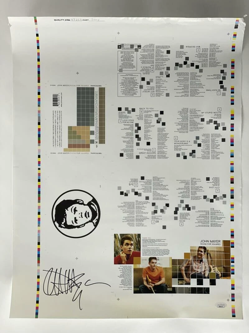 JOHN MAYER SIGNED AUTOGRAPH 18X24 ROOM FOR SQUARES UNCUT CD SHEET POSTER W/ JSA