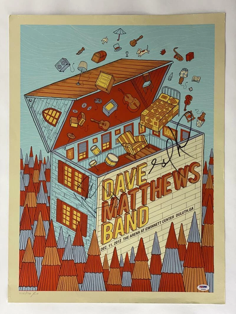 DAVE MATTHEWS & STEFAN LESSARD SIGNED AUTOGRAPH 18X24 CONCERT TOUR POSTER PSA