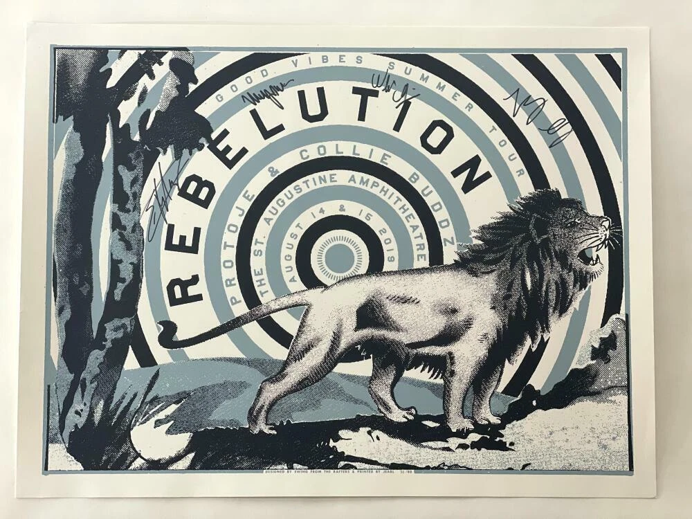 REBELUTION BAND (X4) SIGNED AUTOGRAPH 18X24 CONCERT TOUR POSTER - VERY RARE JSA