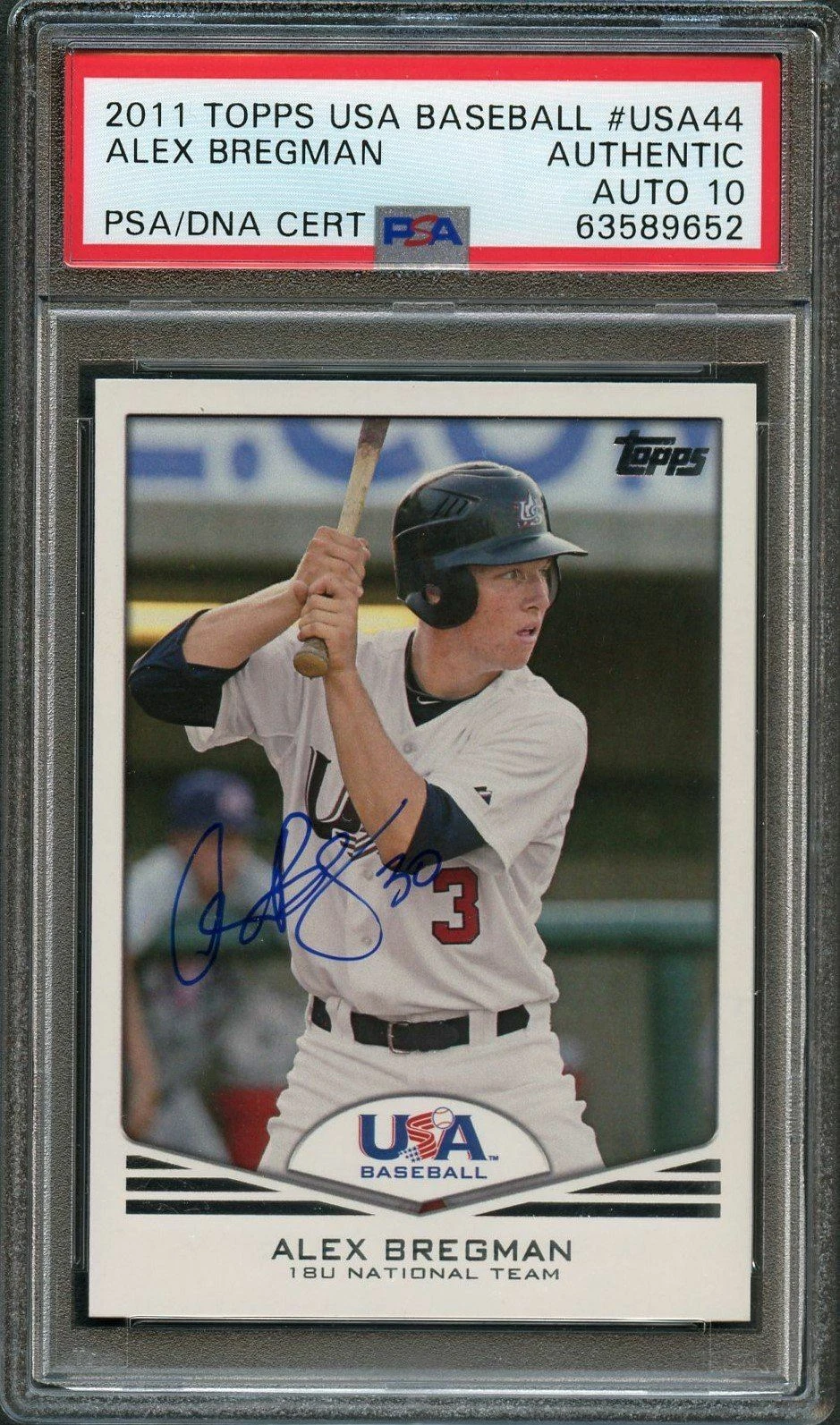 2011 Topps USA Baseball #USA44 Alex Bregman Signed Card PSA Slabbed Auto Grade 1