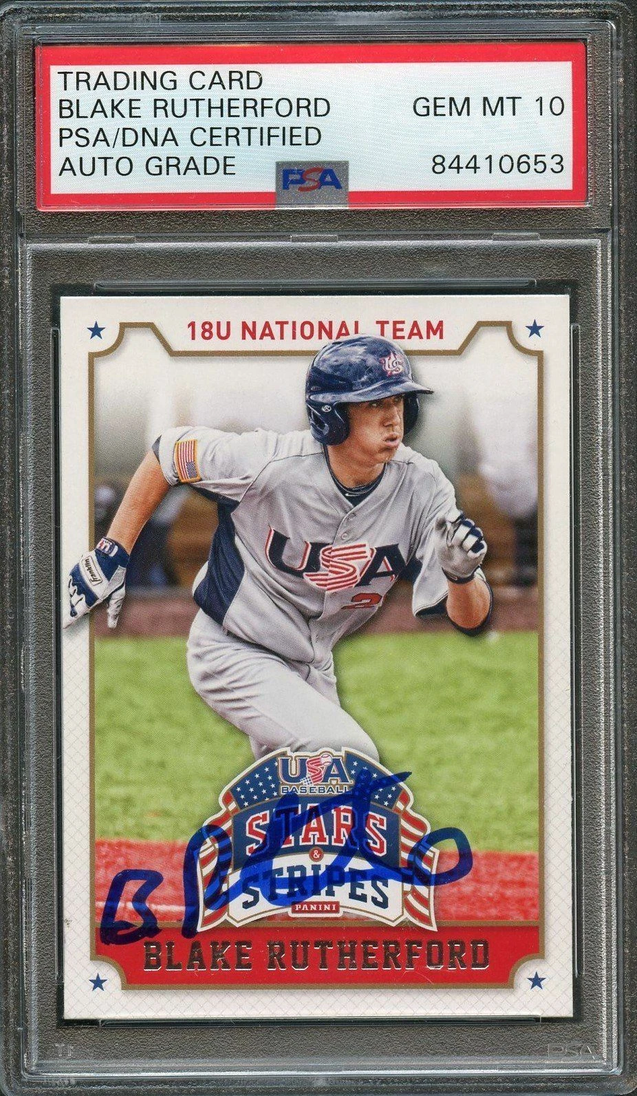 2015 PANINI STARS & STRIPES USA BASEBALL #12 BLAKE RUTHERFORD Signed Card PSA Sl