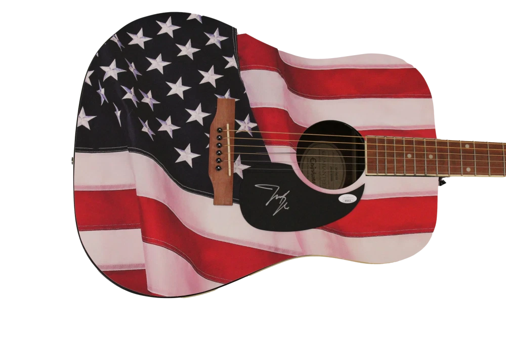JUSTIN MOORE SIGNED AUTOGRAPH CUSTOM AMERICAN FLAG GIBSON EPIPHONE GUITAR W/ JSA