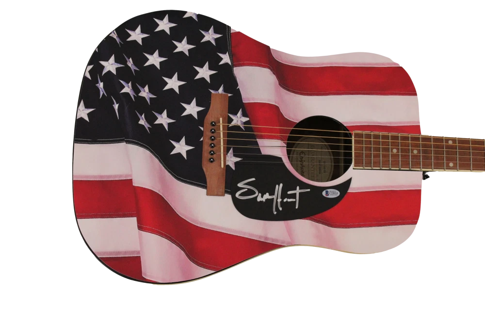 SAM HUNT SIGNED AUTOGRAPH CUSTOM AMERICAN FLAG GIBSON EPIPHONE  GUITAR W/ BAS