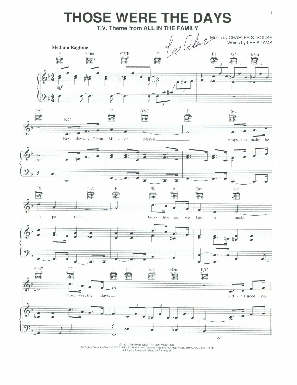 LEE ADAMS SIGNED AUTOGRAPH 