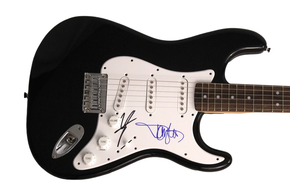 VINCE NEIL & TOMMY LEE SIGNED AUTOGRAPH B FENDER ELECTRIC GUITAR MOTELY CRUE JSA