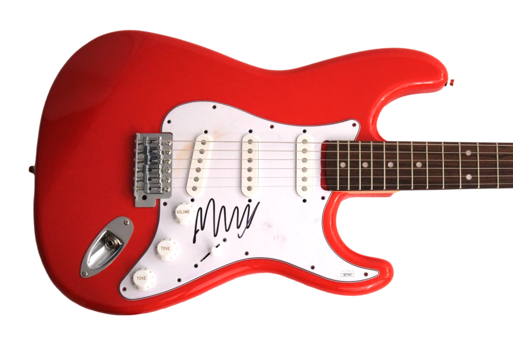 MARCUS MUMFORD SIGNED AUTOGRAPH FULL SIZE R FENDER ELECTRIC GUITAR & SONS W/ JSA