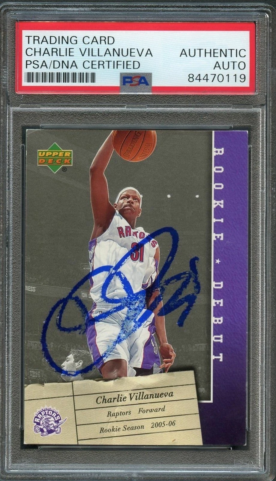 2006-07 Upper Deck Rookie Debut #94 Charlie Villanueva Signed Card AUTO PSA/DNA
