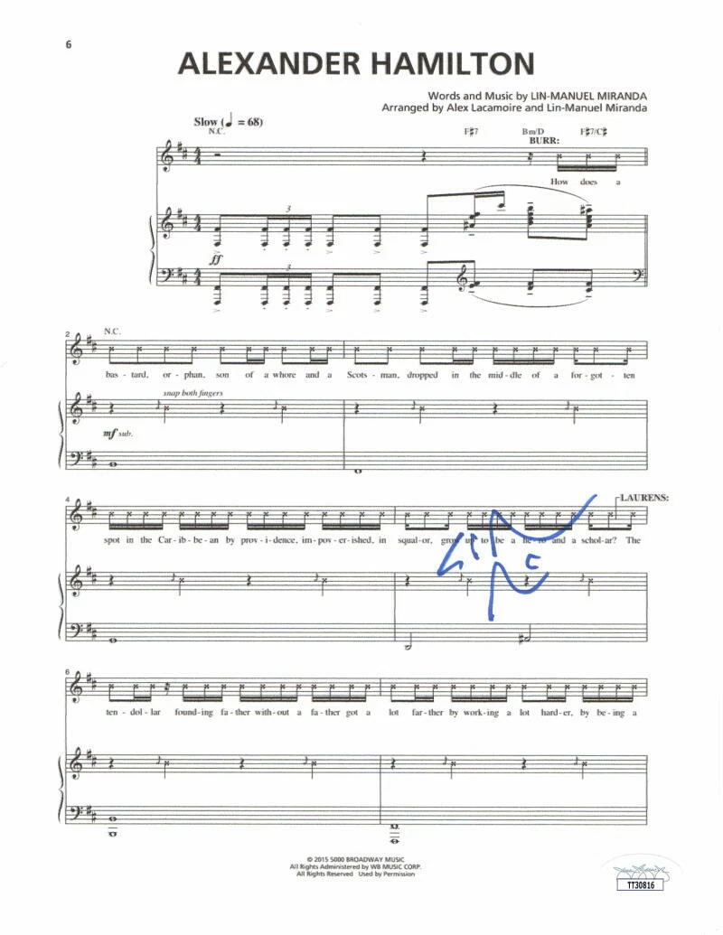 LIN MANUEL MIRANDA SIGNED AUTOGRAPH HAMILTON BROADWAY SHEET MUSIC - ENCANTO JSA