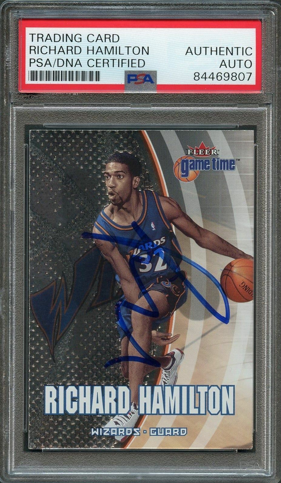 2000-01 Fleer Game Time #56 Richard Hamilton Signed Card AUTO PSA Slabbed Wizard