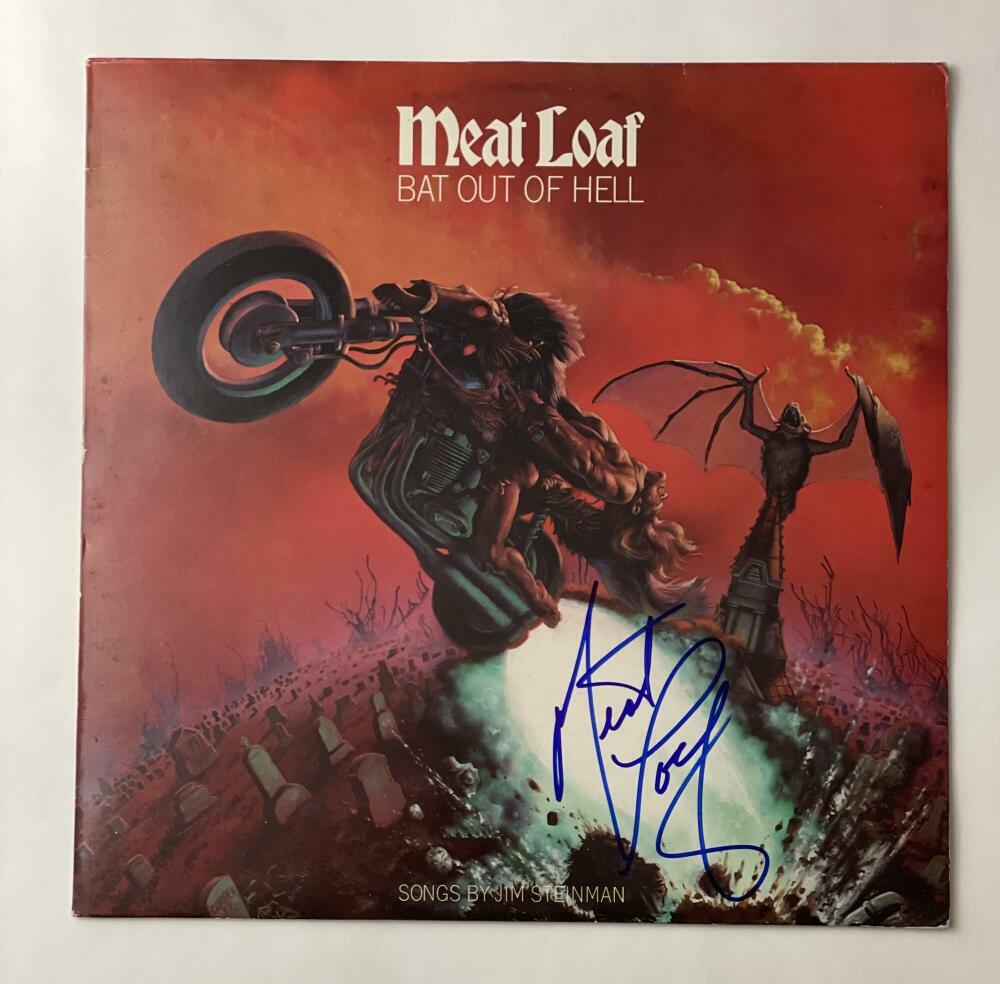 MEAT LOAF SIGNED AUTOGRAPH ALBUM VINYL RECORD - BAT OUT OF HELL ROCK N ROLL ICON