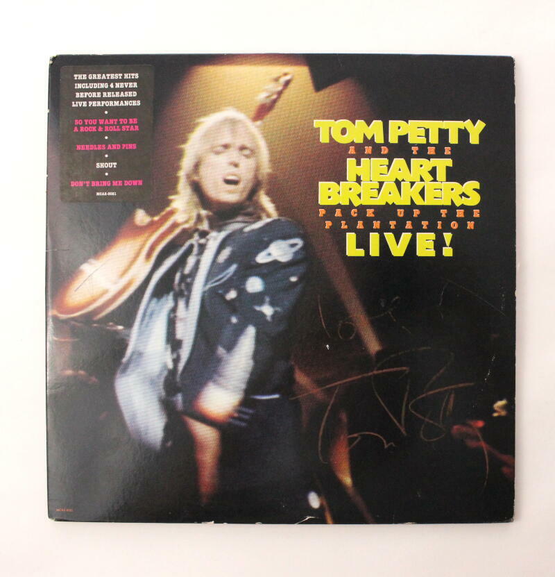 TOM PETTY SIGNED AUTOGRAPH ALBUM VINYL RECORD - PACK UP THE PLANTATION LIVE! JSA