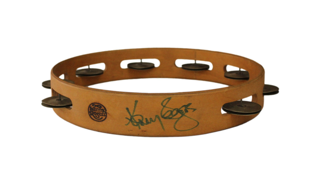 KENNY ROGERS SIGNED AUTOGRAPH TAMBOURINE - THE GAMBLER, VERY RARE W/ JSA LOA