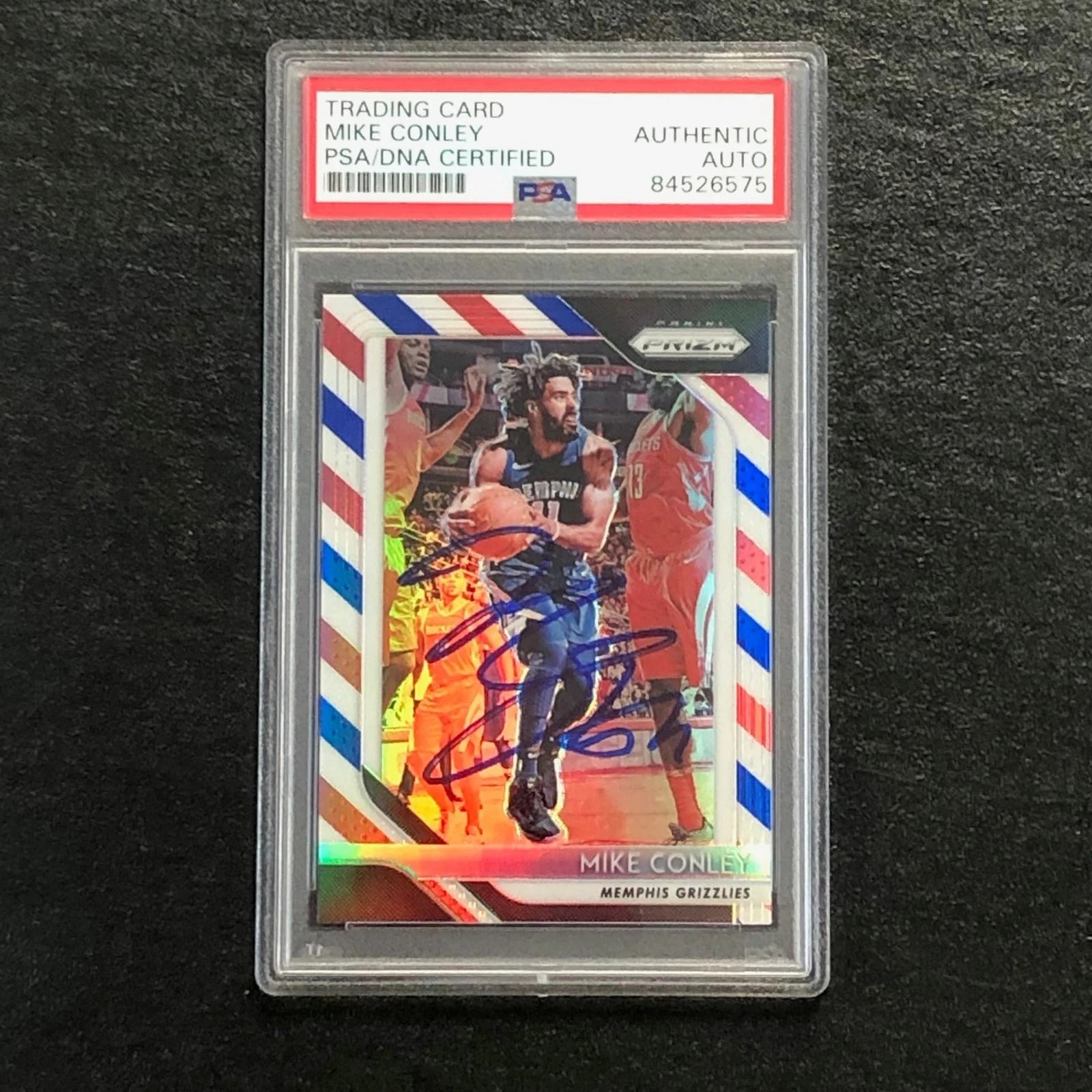 2018-19 Panini Prizm Red White Blue #86 Mike Conley signed Auto Card PSA/DNA Sla