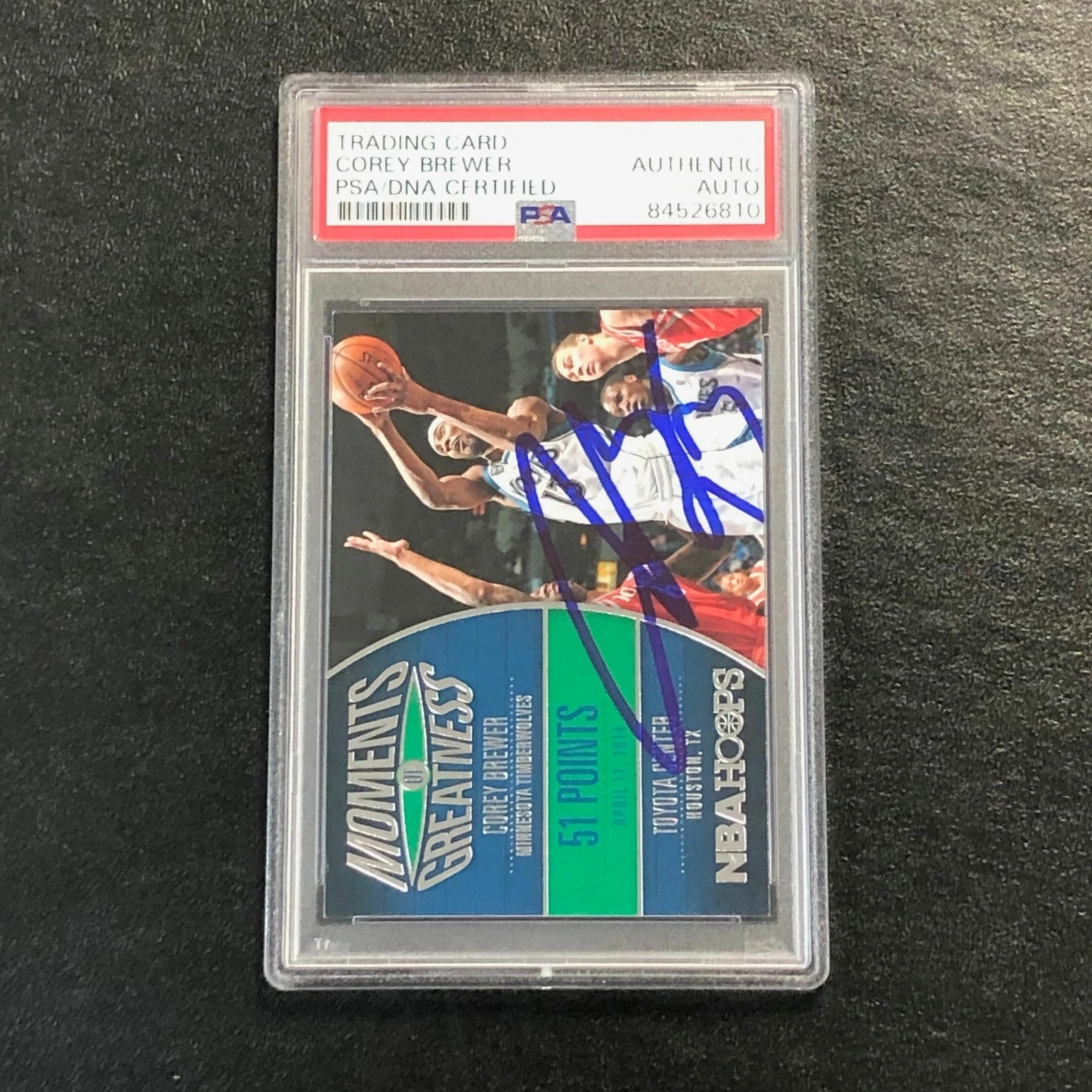 2014-15 NBA Hoops Moments of Greatness #19 Corey Brewer Signed Card AUTO PSA Sla