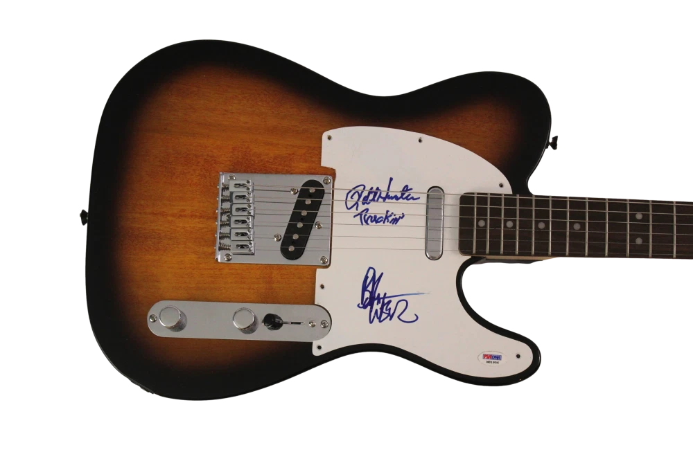 BOB WEIR ROBERT HUNTER SIGNED AUTOGRAPH FENDER ELECTRIC GUITAR GRATEFUL DEAD PSA