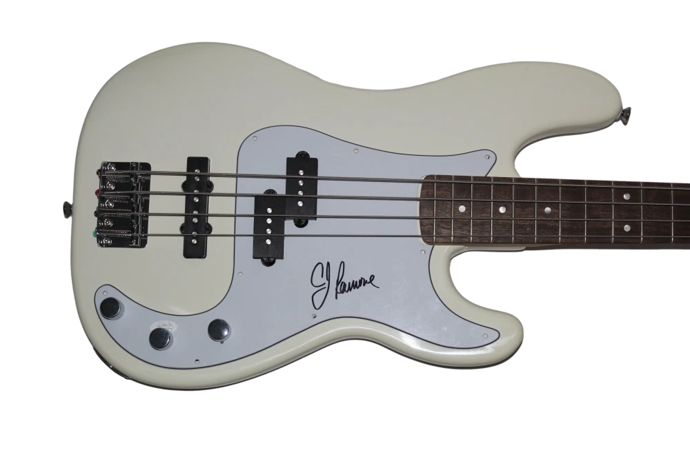 CJ RAMONE SIGNED AUTOGRAPH WHITE FENDER ELECTRIC BASS GUITAR - RAMONES JSA COA
