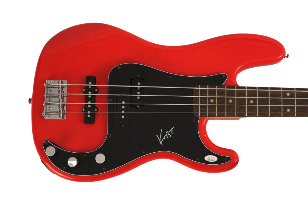 KRIST NOVOSELIC SIGNED AUTOGRAPH RED FENDER ELECTRIC BASS GUITAR NIRVANA JSA COA