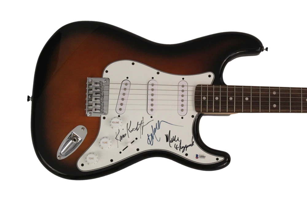 MERLE HAGGARD, WILLIE NELSON, KRISTOFFERSON SIGNED AUTOGRAPH FENDER GUITAR BAS