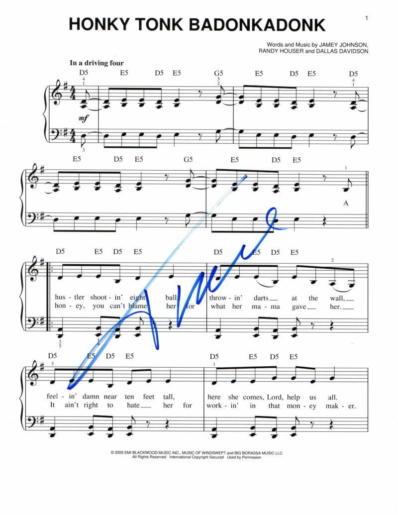 TRACE ADKINS SIGNED AUTOGRAPH HONKY TONK BADONKADONK SHEET MUSIC - COUNTRY STAR