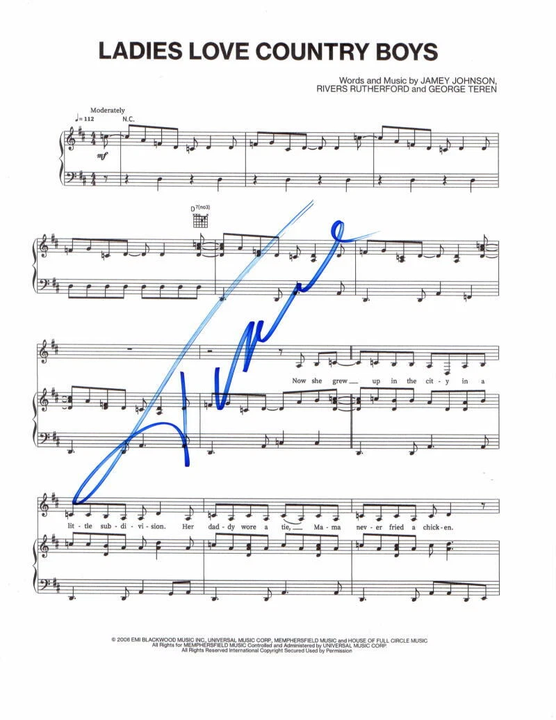 TRACE ADKINS SIGNED AUTOGRAPH LADIES LOVE COUNTRY BOYS SHEET MUSIC – VERY RARE! COLLECTIBLE MEMORABILIA