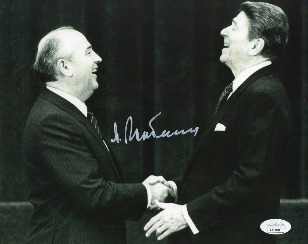 MIKHAIL GORBACHEV SIGNED AUTOGRAPH 8X10 PHOTO & PRESIDENT RONALD REAGAN JSA COA