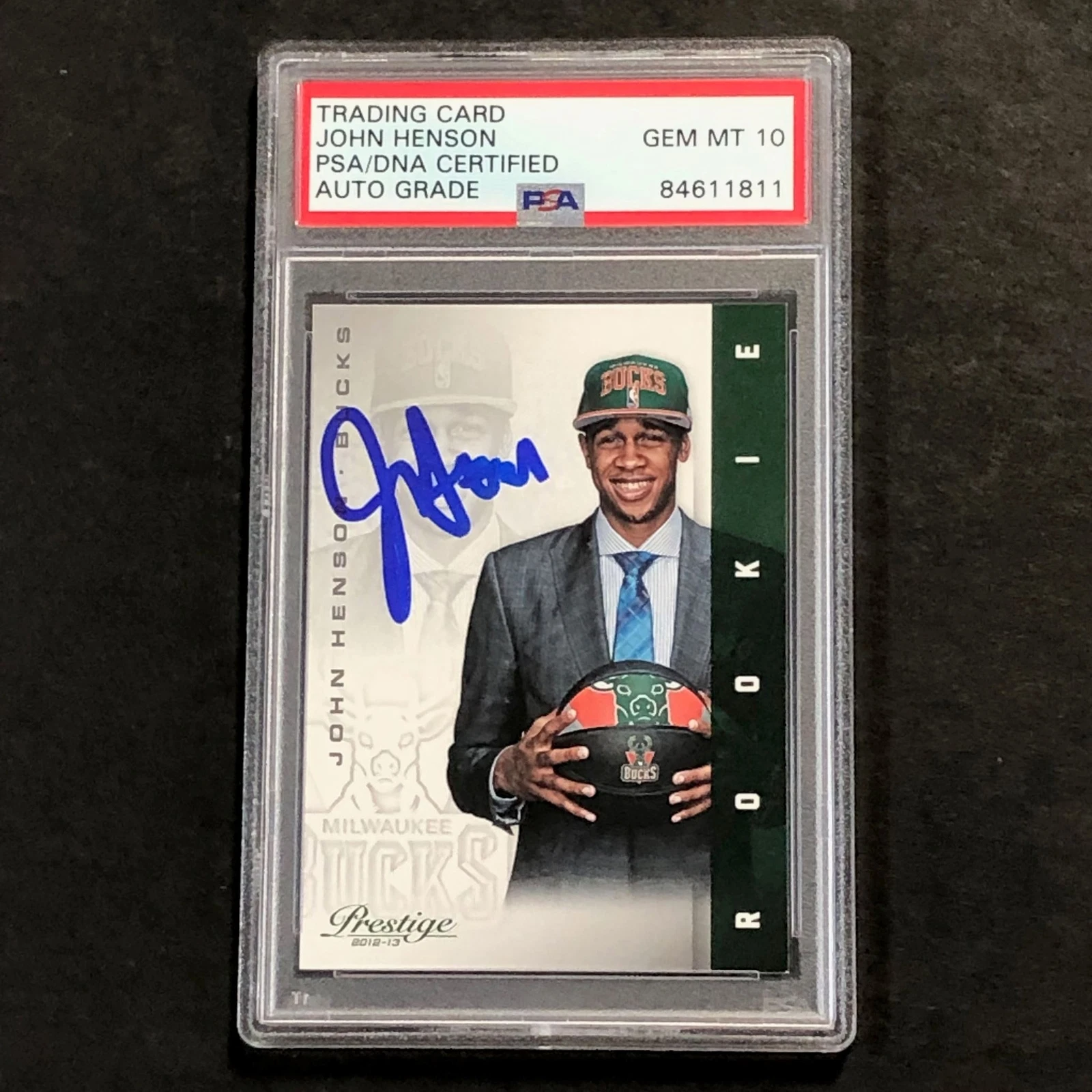 2012-13 Panini Prestige #215 John Henson Signed Card AUTO 10 PSA Slabbed RC Buck