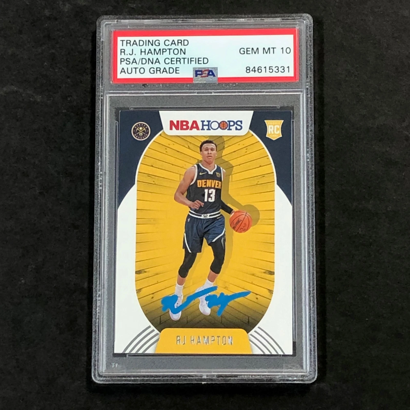 2020-21 NBA Hoops #239 RJ Hampton signed Auto 10 Card PSA/DNA Slabbed RC Nuggets