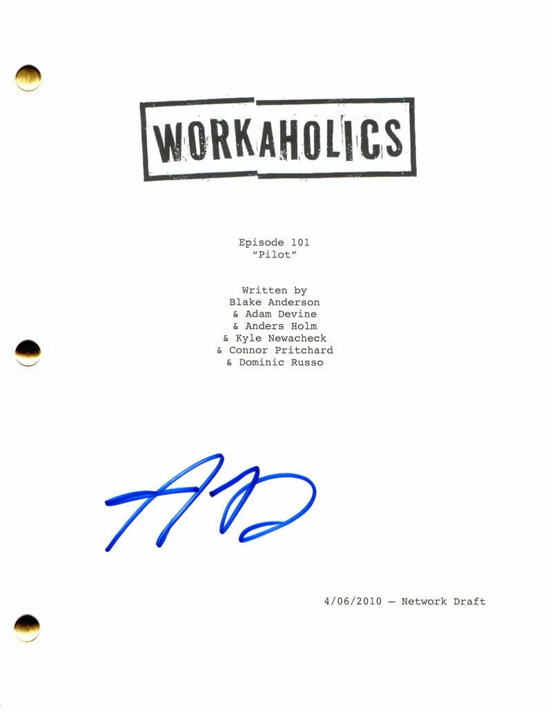ADAM DEVINE SIGNED AUTOGRAPH WORKAHOLICS FULL PILOT SCRIPT – PITCH PERFECT STAR COLLECTIBLE MEMORABILIA