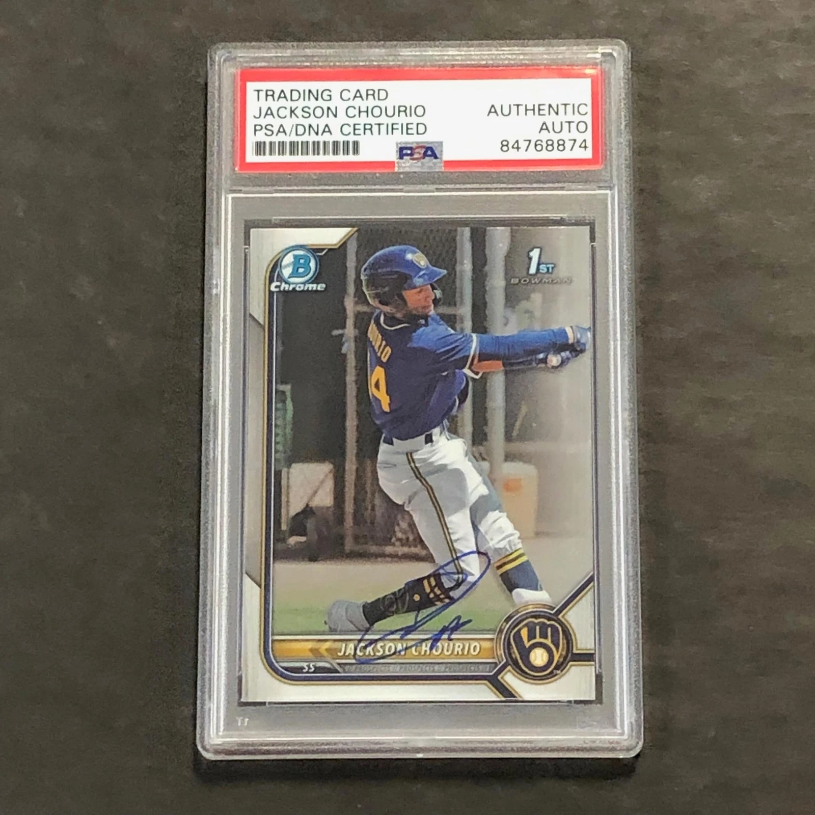 2022 Bowman Chrome 1st #BCP-79 Jackson Chourio Signed Card PSA Slabbed Brewers