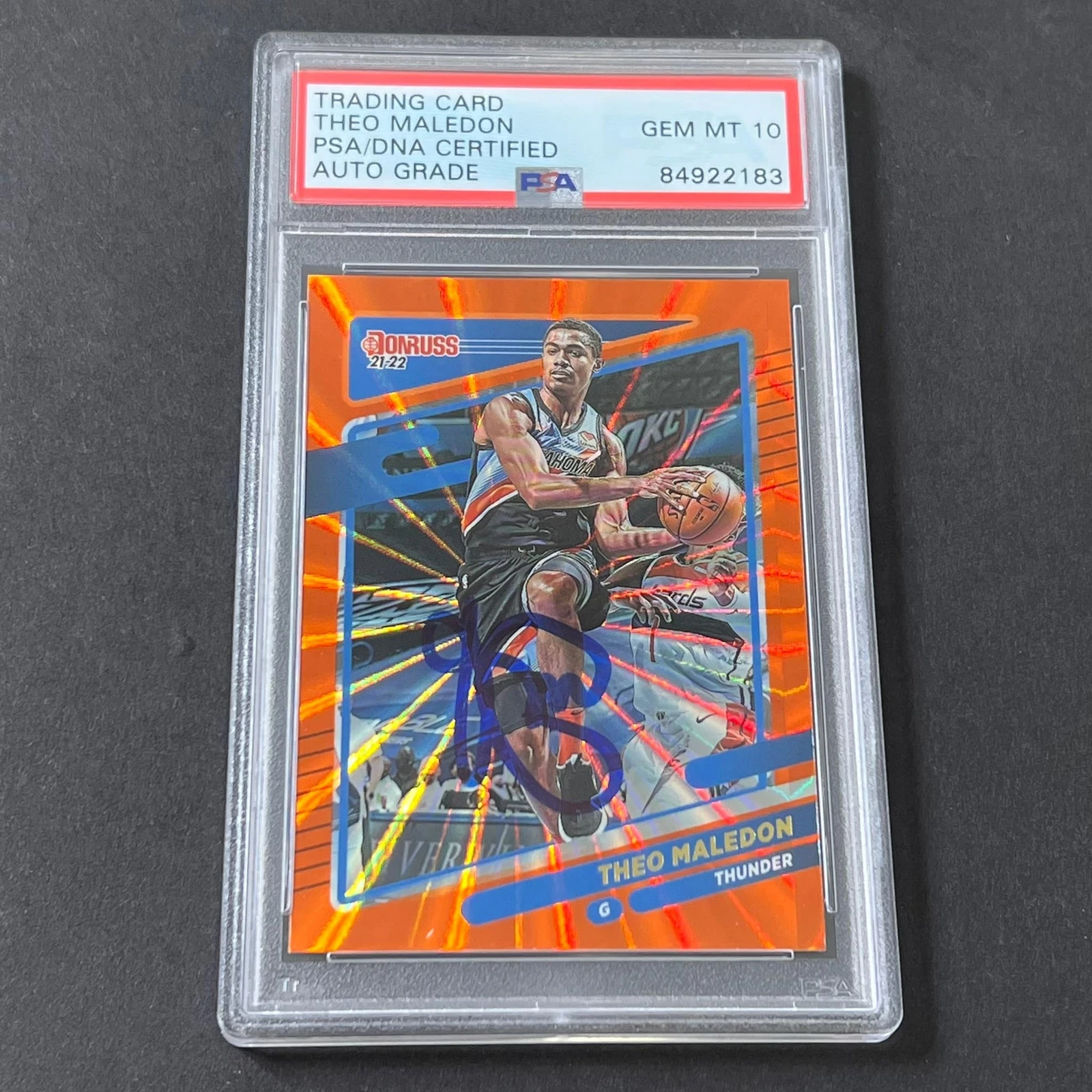 2021-22 Panini Donruss #47 Theo Maledon Signed Card AUTO 10 PSA Slabbed Thunder
