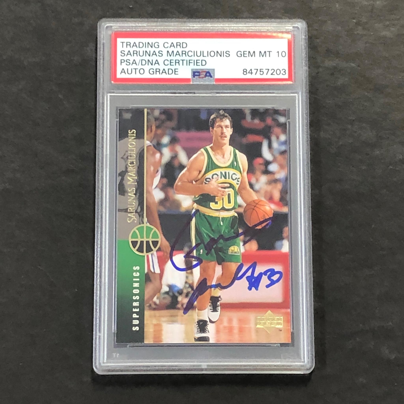 1995 Upper Decker #243 Sarunas Marciulionis Signed Card AUTO 10 PSA Slabbed Supe