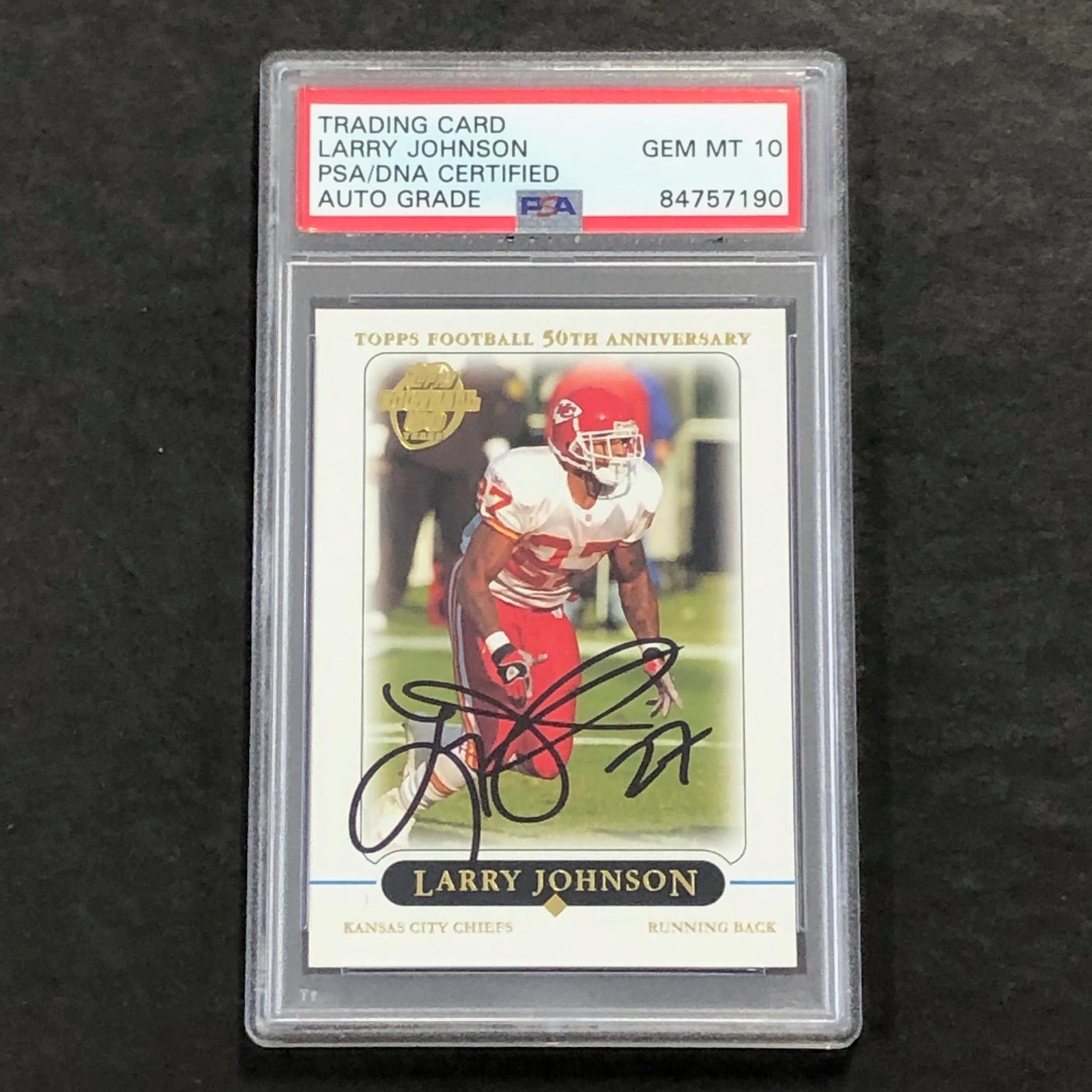 2005 Topps Football 50th Anniversary #274 Larry Johnson signed Card Slabbed PSA/