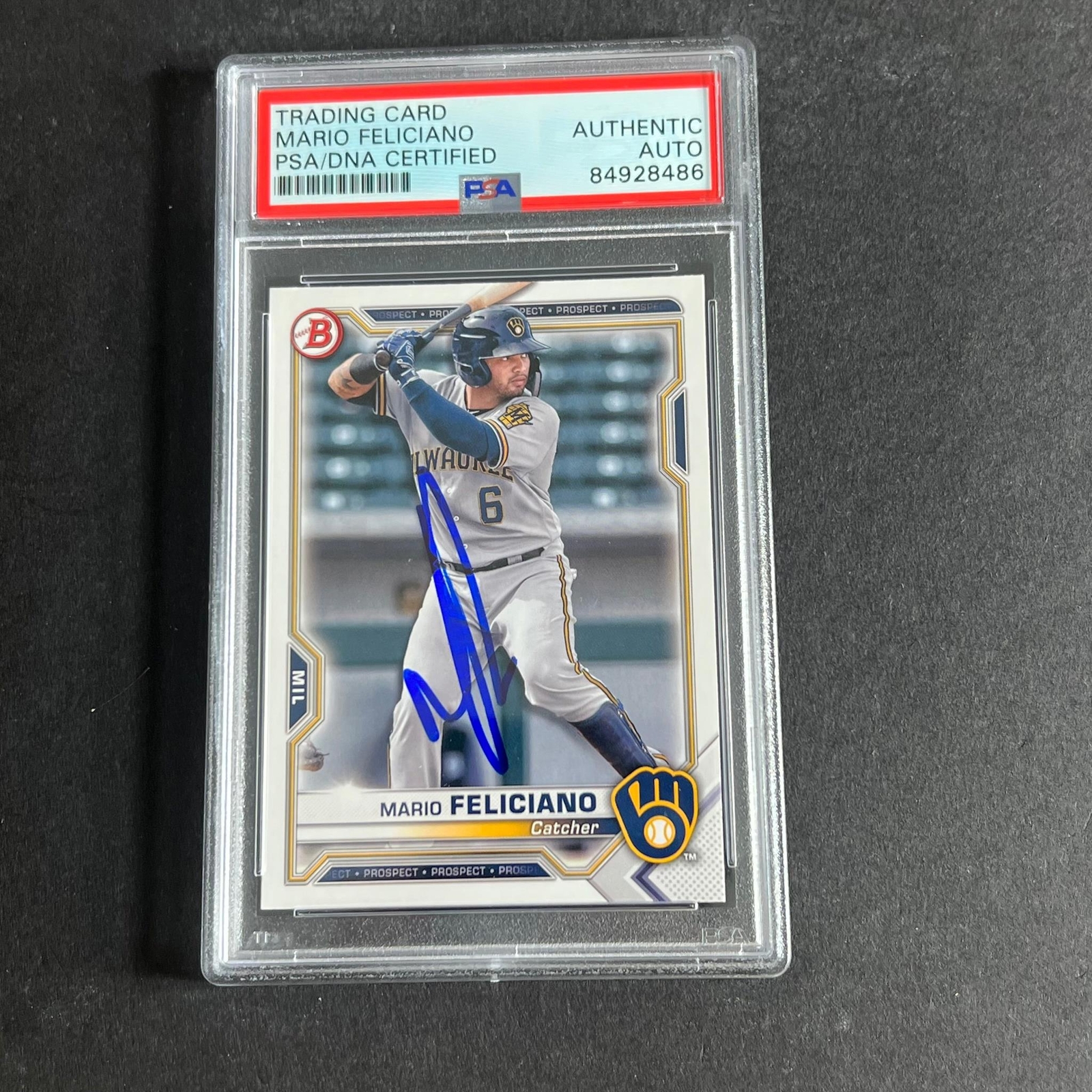 2021 Bowman Prospect #BP-133 Mario Feliciano Signed Card PSA Slabbed Auto Brewer