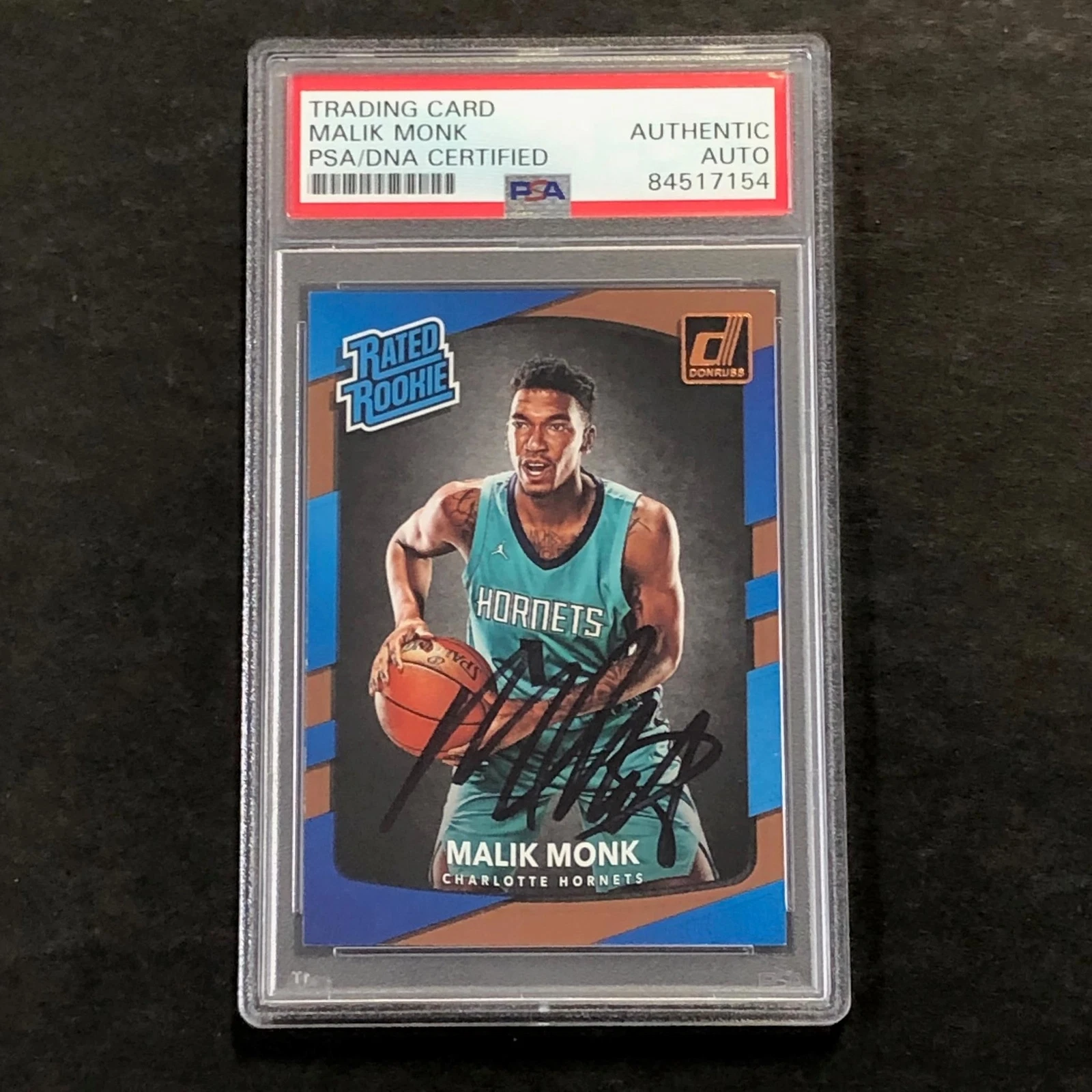 2017-18 Panini Donruss #190 Malik Monk Signed Card AUTO PSA Slabbed Hornets RC